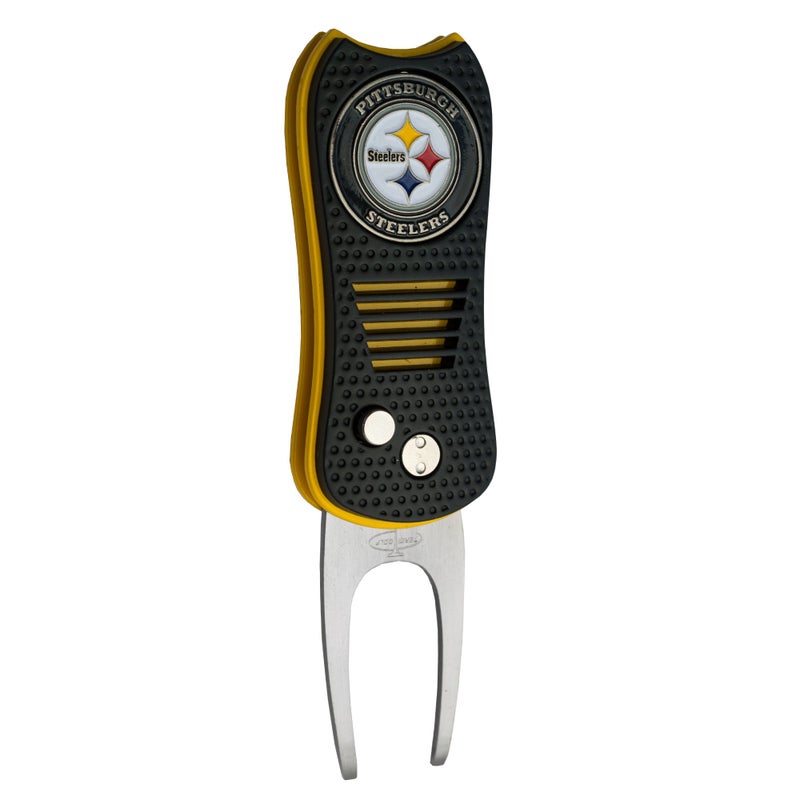 Team Golf NFL Pittsburgh Steelers Retractable Divot Tool with Double-Sided Magnetic Ball Marker, Features Patented Single Prong Design, Causes Less Damage to Greens - Image 1